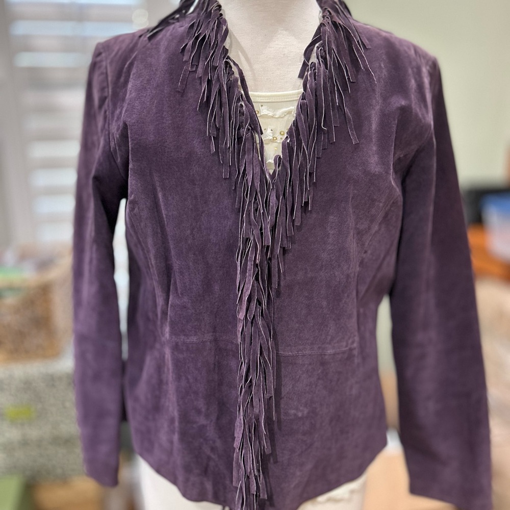 Dialogue Women's Suede Purple Fringe Blazer
